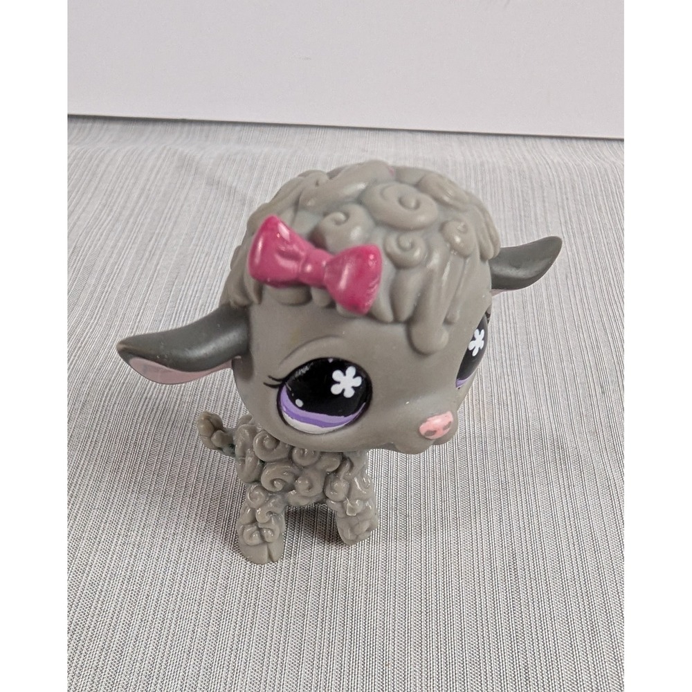 Littlest Pet Shop Lamb 1664 Grey Pink Bow Purple Eyes Flower Toy Figure